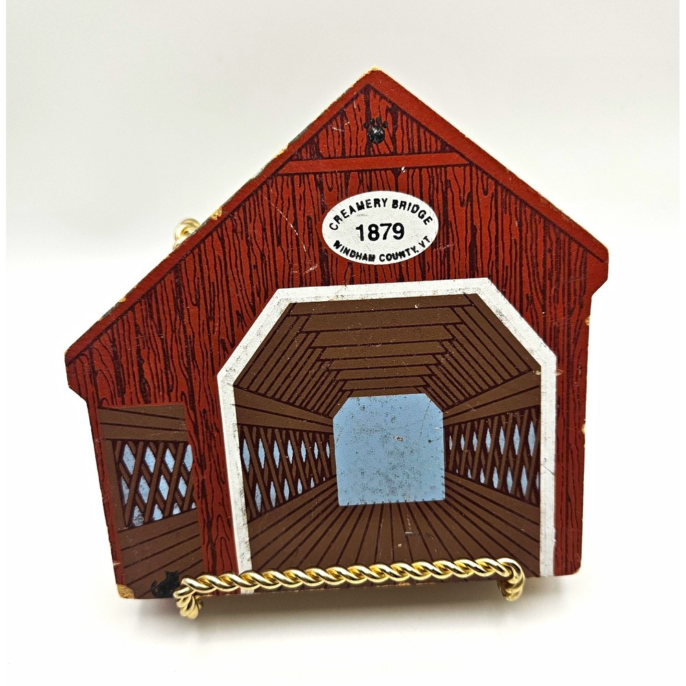 The Cat's Meow Covered Bridge Series 'Creamery Bridge 1879' VT Wood Shelf Sitter